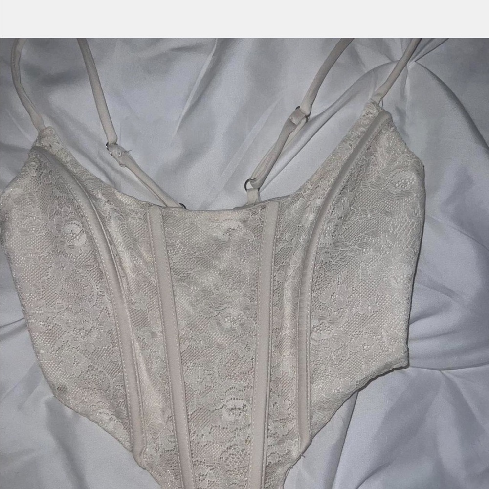 Bershka Lace Bodysuit in Cream
